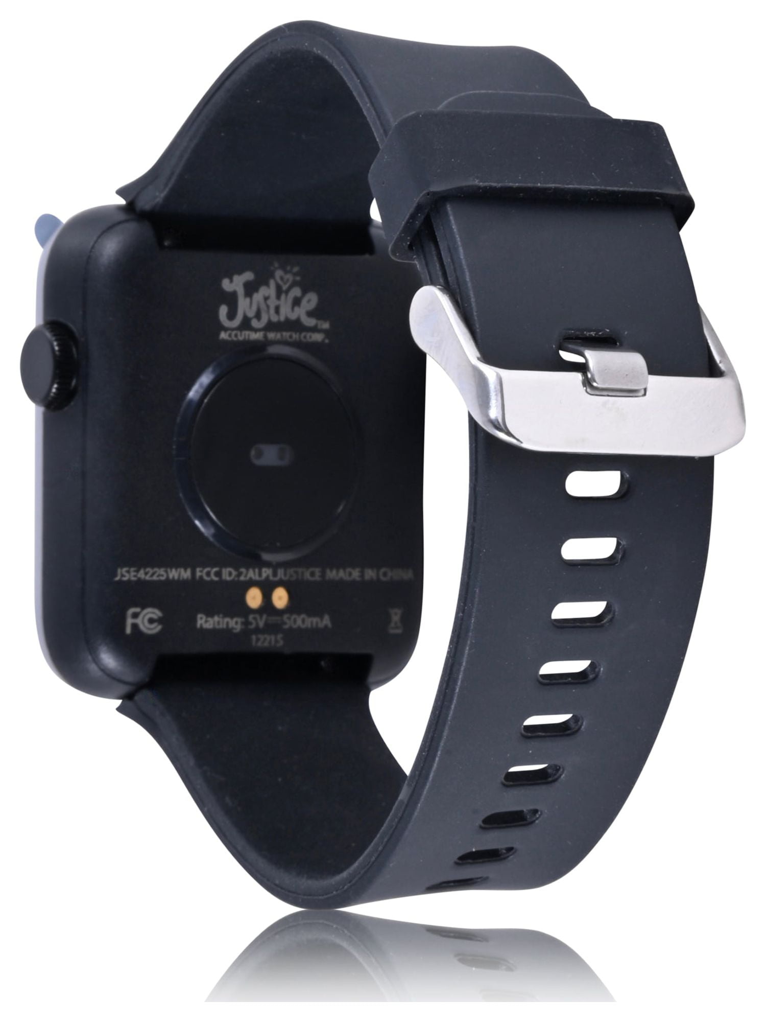 Justice Unisex Tween Smart Watch with Silicone Strap with Perforated Band in Black (JSE4225WM)