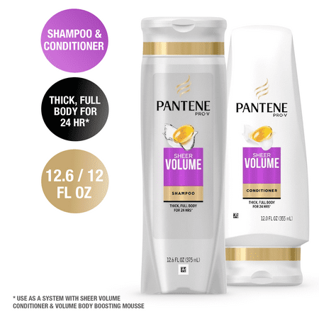 Pantene Shampoo and Conditioner Set, Sheer Volume, 12-12.6 oz
