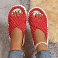 thumbnail image 3 of EKVAHL Orthopedic Slide Slippers for Women, Corduroy Plush Arch Support Indoor Shoes, Cross Band Cushioned Bedroom Outdoor Daily Walking Slides Red, 3 of 5