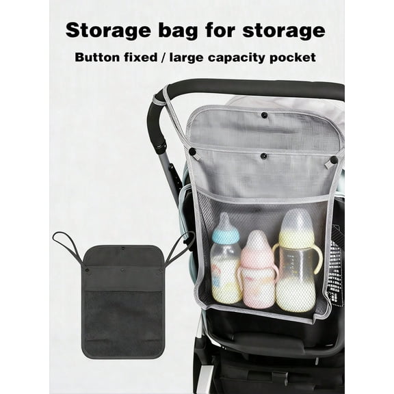 1PC Button Fixed Stroller Storage Bag Waterproof Hanging Organizer With Mesh Pockets For Essentials Durable Water-Resistant Spacious Lightweight Easy Install Grey