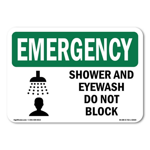 OSHA EMERGENCY Sign - Shower And Eyewash Do Not Block With Symbol | Plastic Sign | Protect Your Business, Work Site, Warehouse | Made in the USA