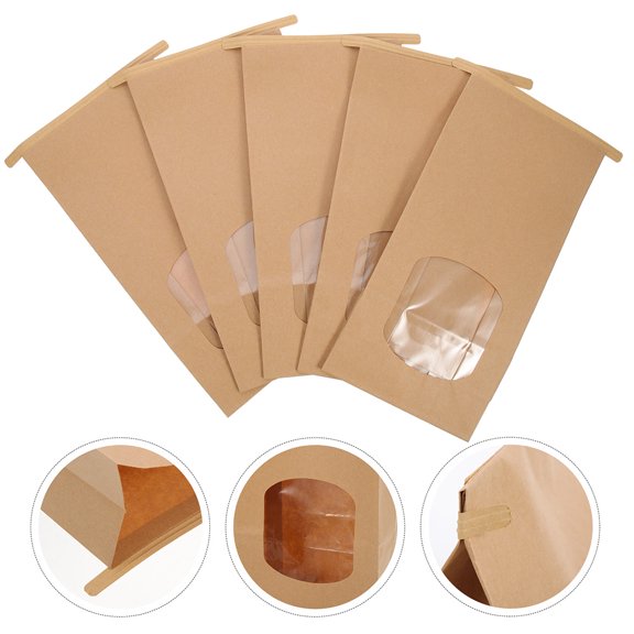 RENACLIPY Brown Kraft Paper Bread Bags Multi-Functional with Window for Baked Goods 50Pcs