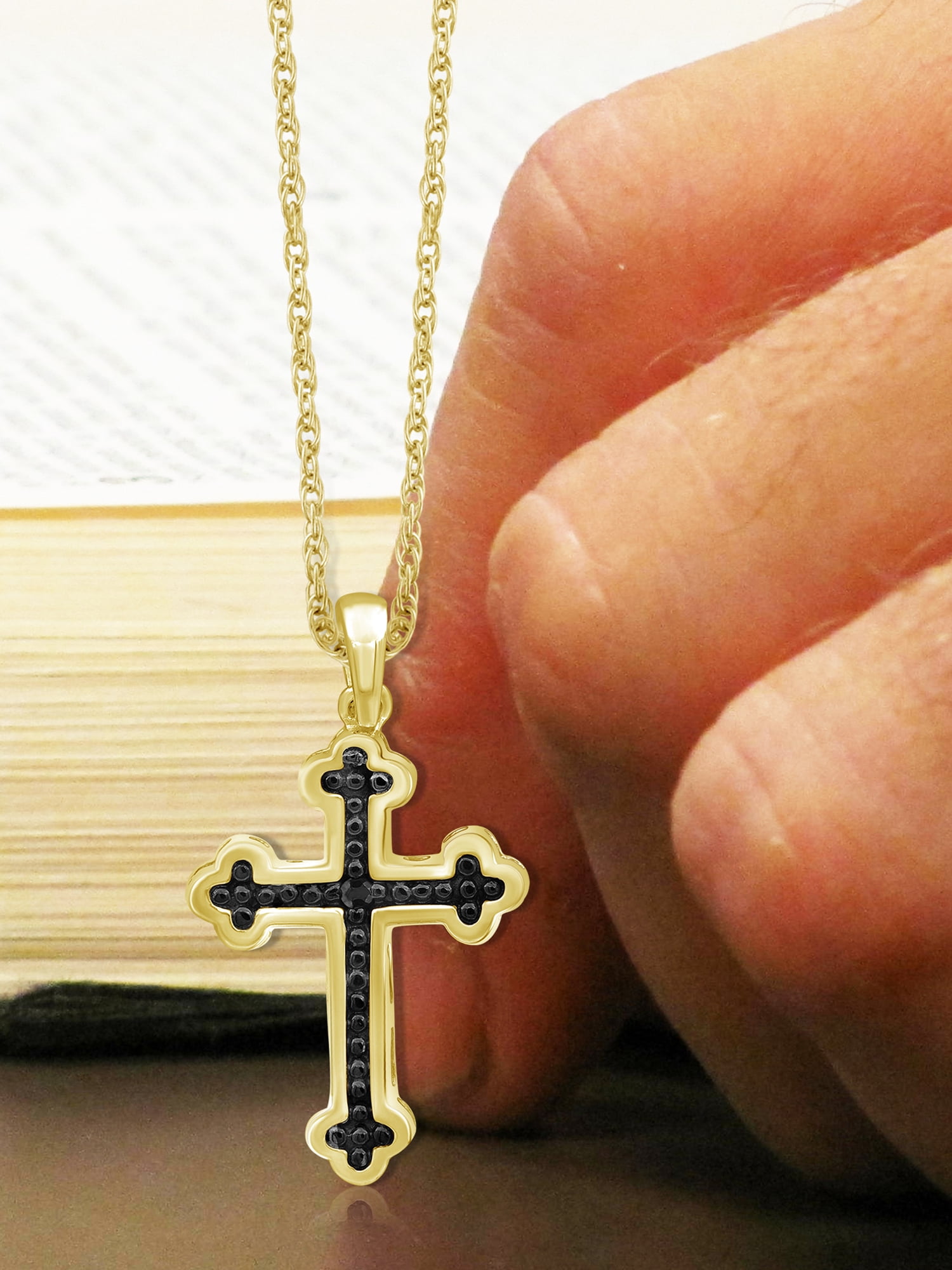 JewelersClub Diamond Cross Pendant Necklace for Women | 14K gold-plated Silver