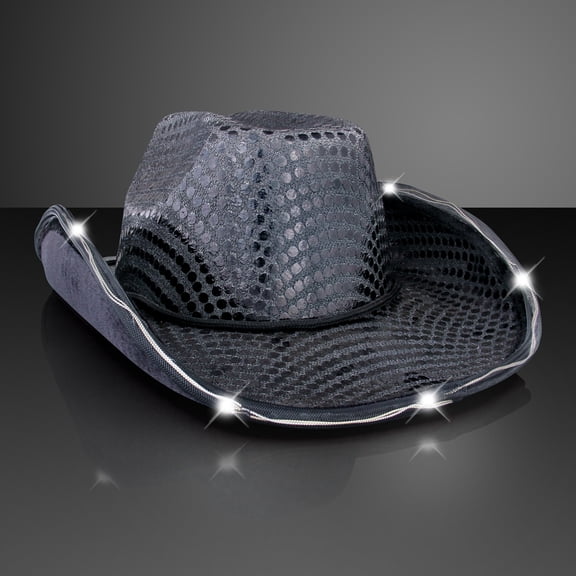 Black Sequin Light Up LED Cowboy Hat