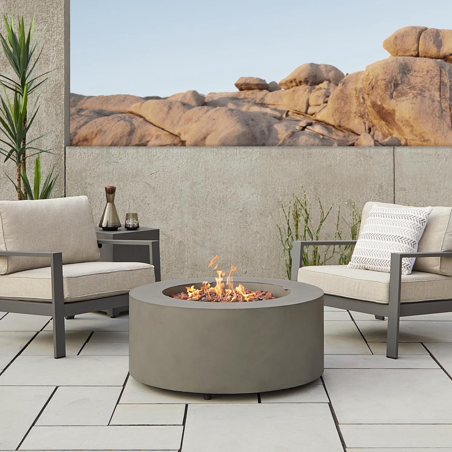 Real Flame Aegean 36" Round Steel Propane or Natural Gas Fire Pit Table in Mist Gray
