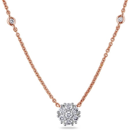 Miabella 1/3 Carat T.W. Diamond 14kt Pink Gold Flower Necklace, 16
