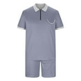 thumbnail image 3 of Cameland Two Piece Short Outfits Men Color Block Tracksuits Sport Summer Short Sleeve and Shorts Set for Men, 3 of 5