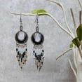 thumbnail image 2 of Round Circle with Hole Silk Thread Long Beaded Metal Dangles Earrings - Women Fashion Handmade Jewelry Boho Accessories, 2 of 4