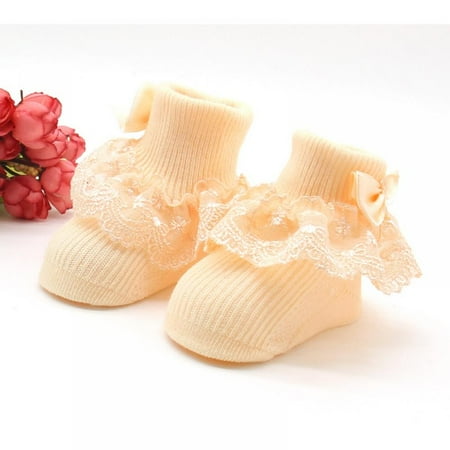 

Savlot Newborn Infant Baby Girl Socks Super Soft Cotton Bowknot Lace Ruffle Socks for Cute Baby Girl Ruffle Socks Xmas Gift