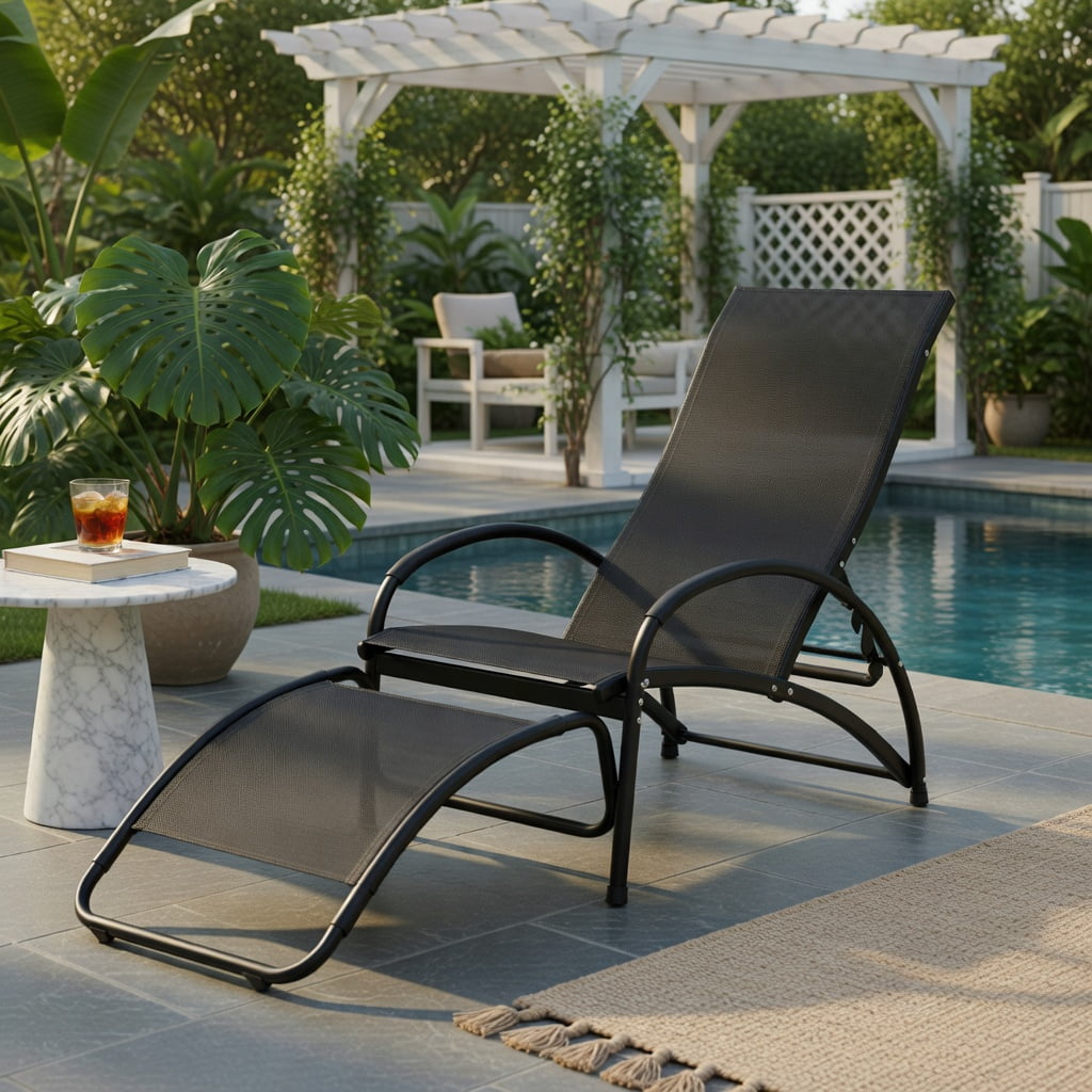 Hommoo 2-in-1 Aluminum Rocking Lounge Chair with 4-Position Adjustable Backrest, Weather-Resistant Patio, Poolside & Balcony Seating, Black