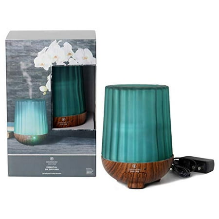 Chesapeake Bay Candle Aromatherapy Essential Oil Diffuser with Waterless Auto Shut-Off Soft White Light, Cover, 250ml, Green Ribbed Frosted Glass