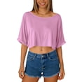 thumbnail image 7 of FNFYFH Off the Shoulder Tops for Women Going Out Short Sleeve Crop Top Boat Neck Oversized Tshirt, 7 of 7