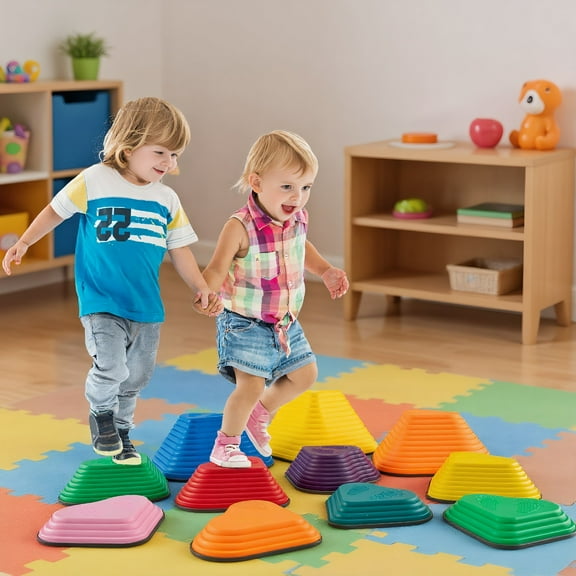 Resenkos 11 Pieces Kids Stepping Stones Stackable Balance Blocks Indoor Outdoor-Multicolor