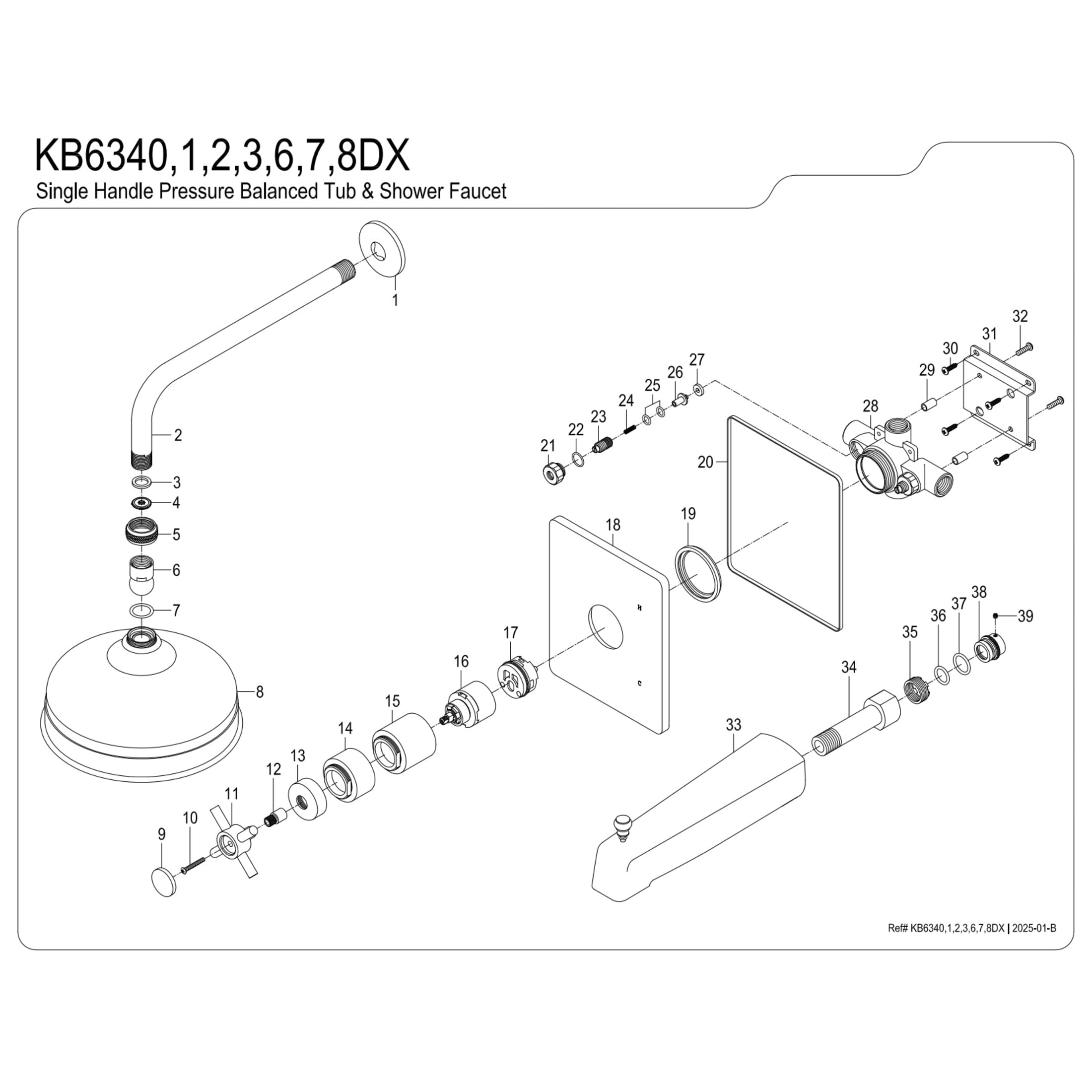 Kingston Brass KB6348DX Concord Single-Handle Pressure Balanced Tub and Shower Faucet, Brushed Nickel