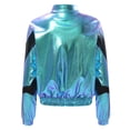 thumbnail image 2 of Zaldita Girls' Bomber Jacket Metallic Shiny Party Costume Street Dance Outfits Long Sleeve Coat Fashion Blazer Blue 14, 2 of 7