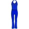 thumbnail image 3 of iiniim Girls Sequins Jumpsuit One Piece Fish Scale Performance Leotard Mermaid Mesh Halter Flared Leg Bodysuit Blue 16, 3 of 7