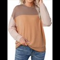 thumbnail image 2 of Moda para Mujer 2025, Camisetas Holgadas Informales de Punto con Cuello Redondo y Larga con Bloques de Color Caqui XXL, 2 of 10