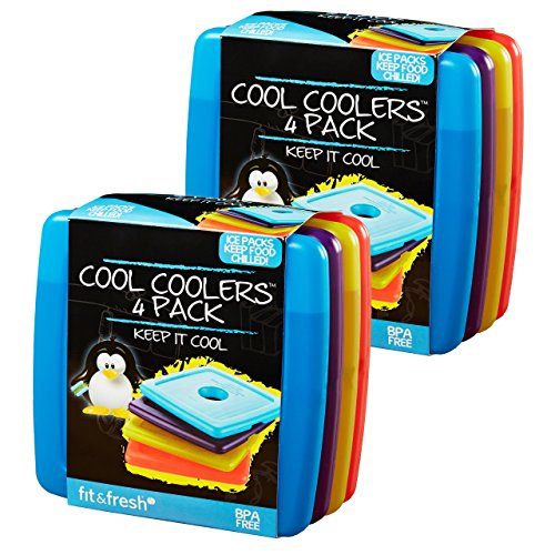 Fit & Fresh Cool Coolers 8 Pack Lunch Ice Packs, Multicolor Plastic