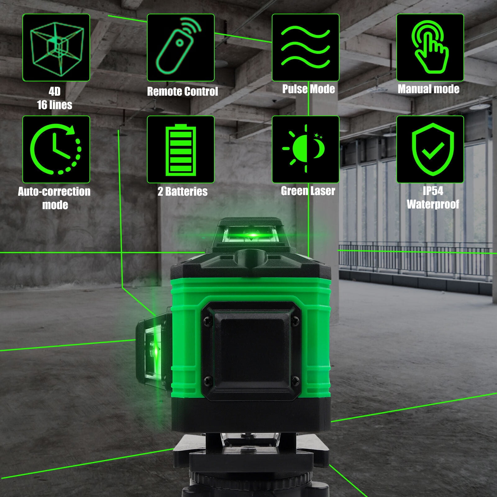 LineYDI 16 Lines 4D Laser Level 360° Self Leveling Rotary Cross Line Measure Batteries*2