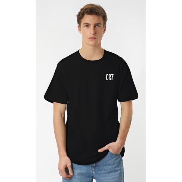 Camiseta informal de verano de manga corta para hombre, cuello redondo y ligeramente elástica, estampado geométrico de letras CR7, corte regular, tejido de punto, ideal para el tiempo libre.