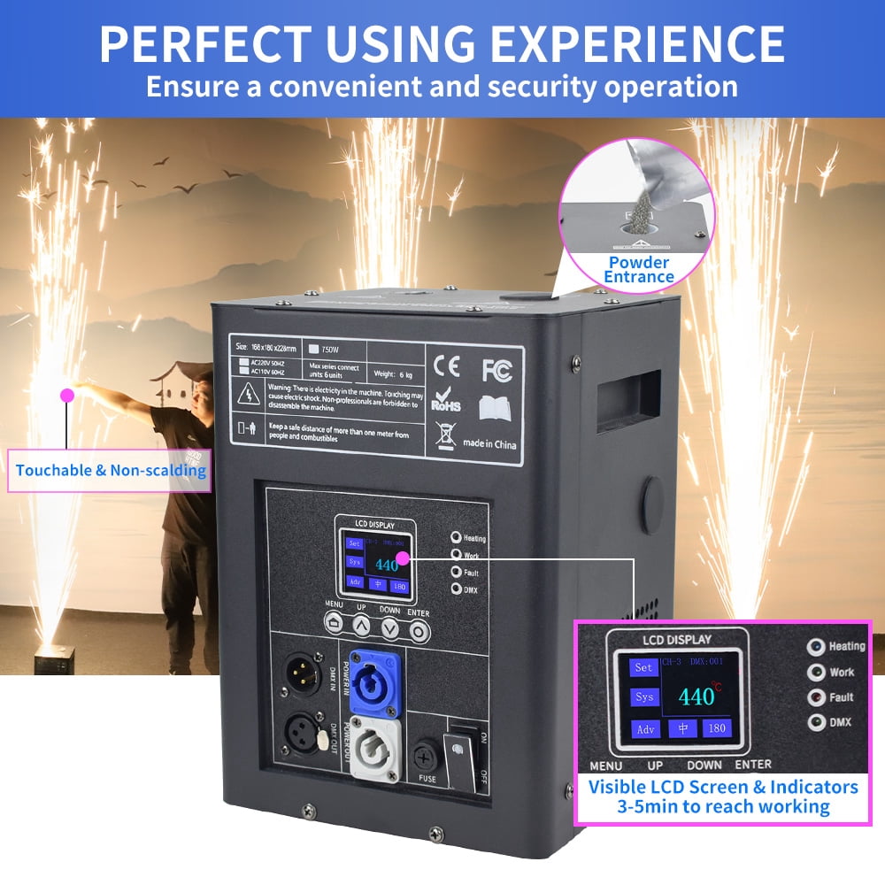 2Pack Cold Spark Machine DMX Firework Machine LCD Screen for Wedding Stage Party DJ Disco, Black with Road Case
