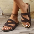 thumbnail image 2 of Rokment Beach Platform Cork Footbed Slides Sandals for Women Wide Width Comfortable Soft Sole Casual Leather Open Toe Orthopedic Walking Flat Slip on Vacation Dress Slippers Summer Shoes Coffee, 2 of 6