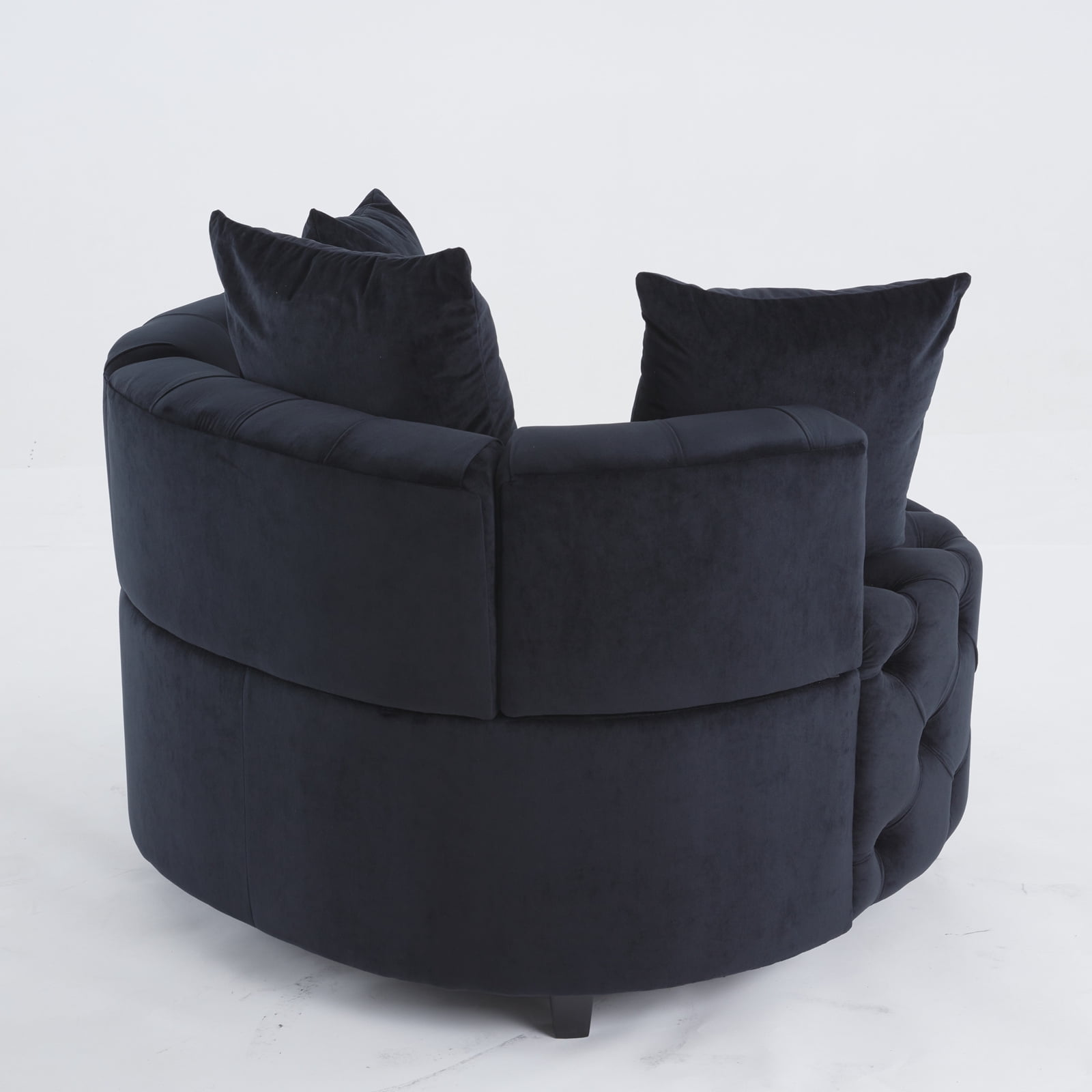 Yoneston Oversized Tufted Barrel Chair, Round Velvet Accent Chair with 3 Pillows, Comfy Lounge Sofa Chair for Living Room Bedroom Hotel Office, Black