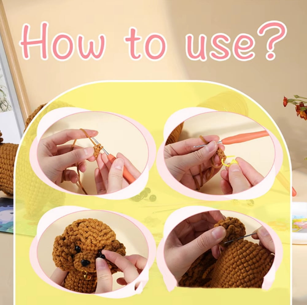 TIKA Teddy Dog Crochet Kit for Beginners, Amigurumi Starter Set with Video Tutorial