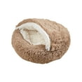 thumbnail image 3 of Cama para perros pequeños, cama para cachorros con capucha, portátil, único, nido cálido para invierno, casa cálida, cama para dormir para gatos, marrón, 3 of 9