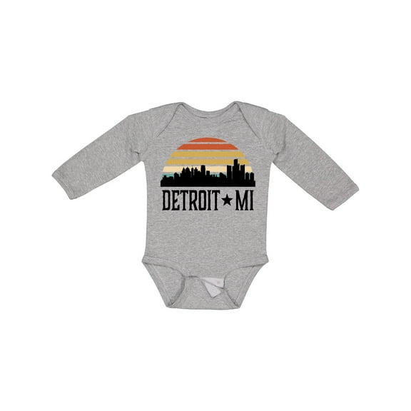 Inktastic Detroit Michigan Skyline Retro Boys or Girls Long Sleeve Baby Bodysuit
