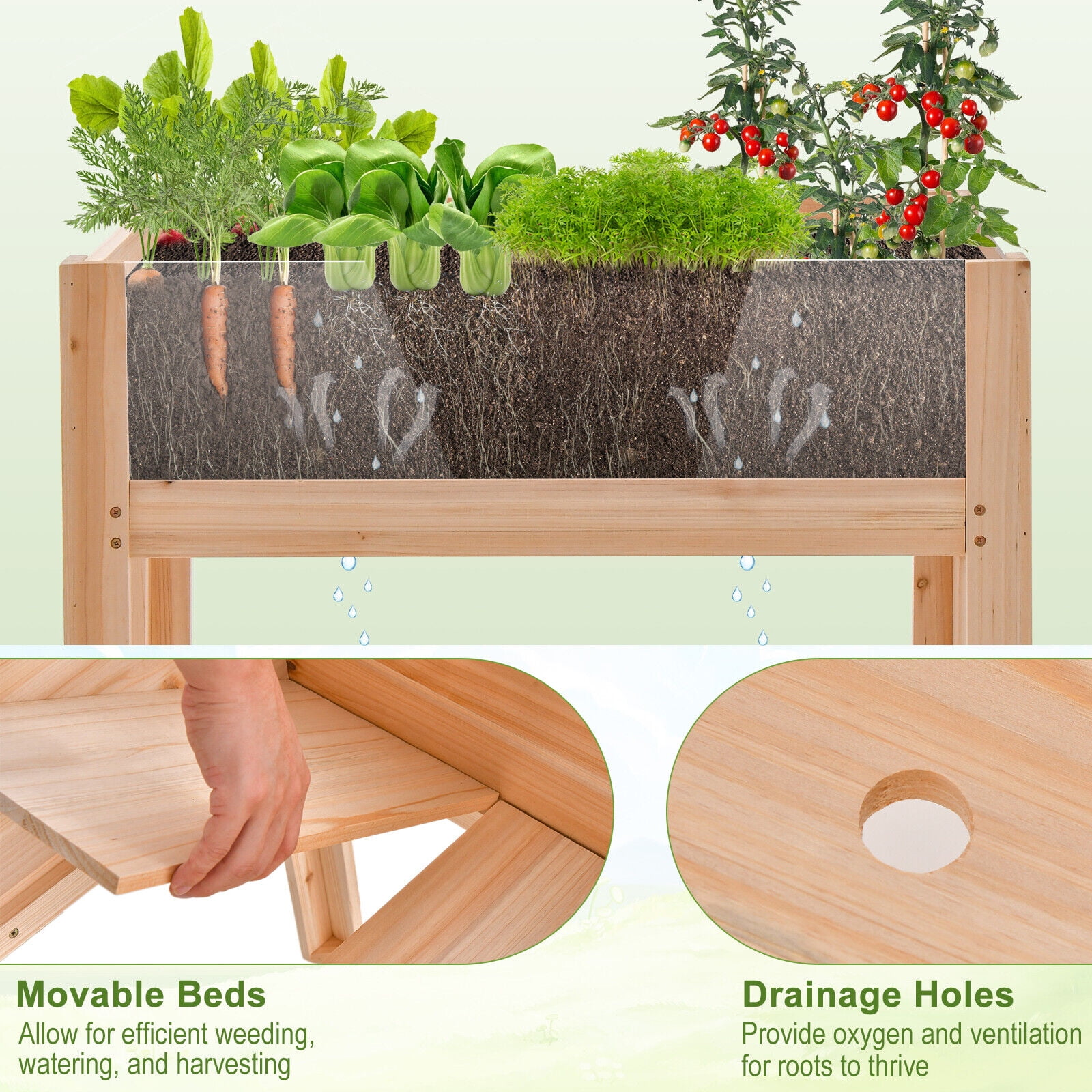 Amijoy Raised Wooden Garden Bed With Legs, 24" Elevated Planter Box With 2 Acrylic Panel Sides, Plant Terrarium With Stand
