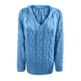 thumbnail image 5 of Meichang Cable Knit Sweater Women Oversized Hoodie Sweaters Casual Long Sleeve V Neck Pullover Top Loose Hooded Jumper Knitwear Blue XXL, 5 of 8