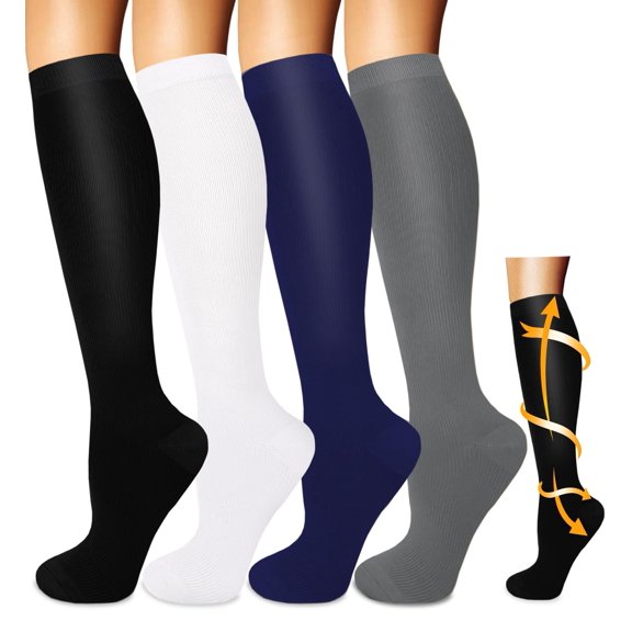 4 Pairs Medical Sport Copper Compression Socks With Anti-slip Silicone for Women & Men Circulation 15-20 mmhg is Best Support for Athletic Running Cycling, Nursing, Travel