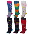 thumbnail image 1 of Different Touch 6 Pairs Pack Women Travelers, Anti-Fatigue, Graduated Compression Knee High Socks 9-11 (Assorted Printed #D), 1 of 3