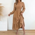 thumbnail image 2 of Zpanxa Winter Dresses for Women, V Neck Long Sleeve Smocked Waist Tiered Ruffle Hem Midi, 2 of 9