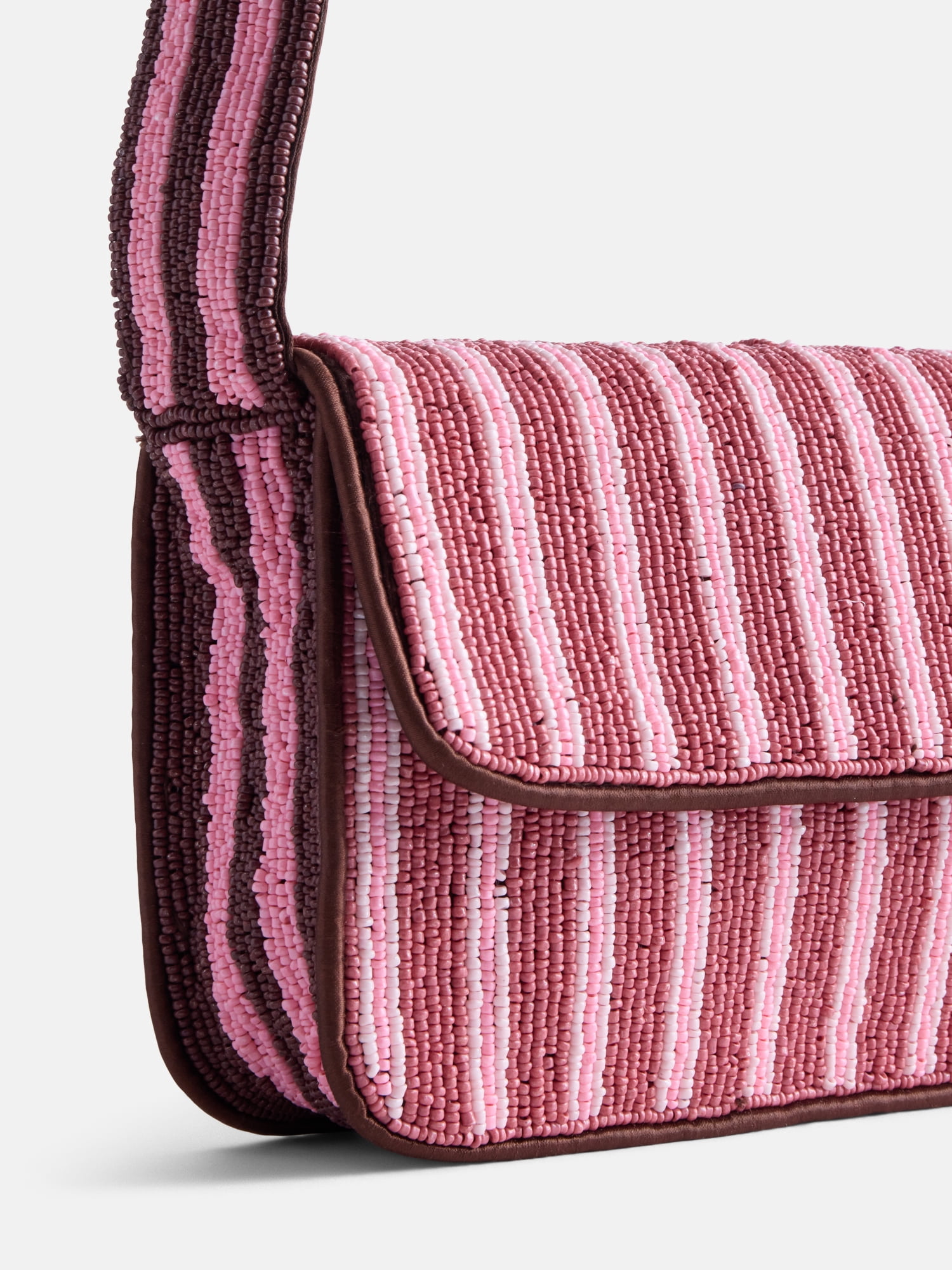 Free Assembly Women's Beaded Striped Flap Shoulder Bag, Pink