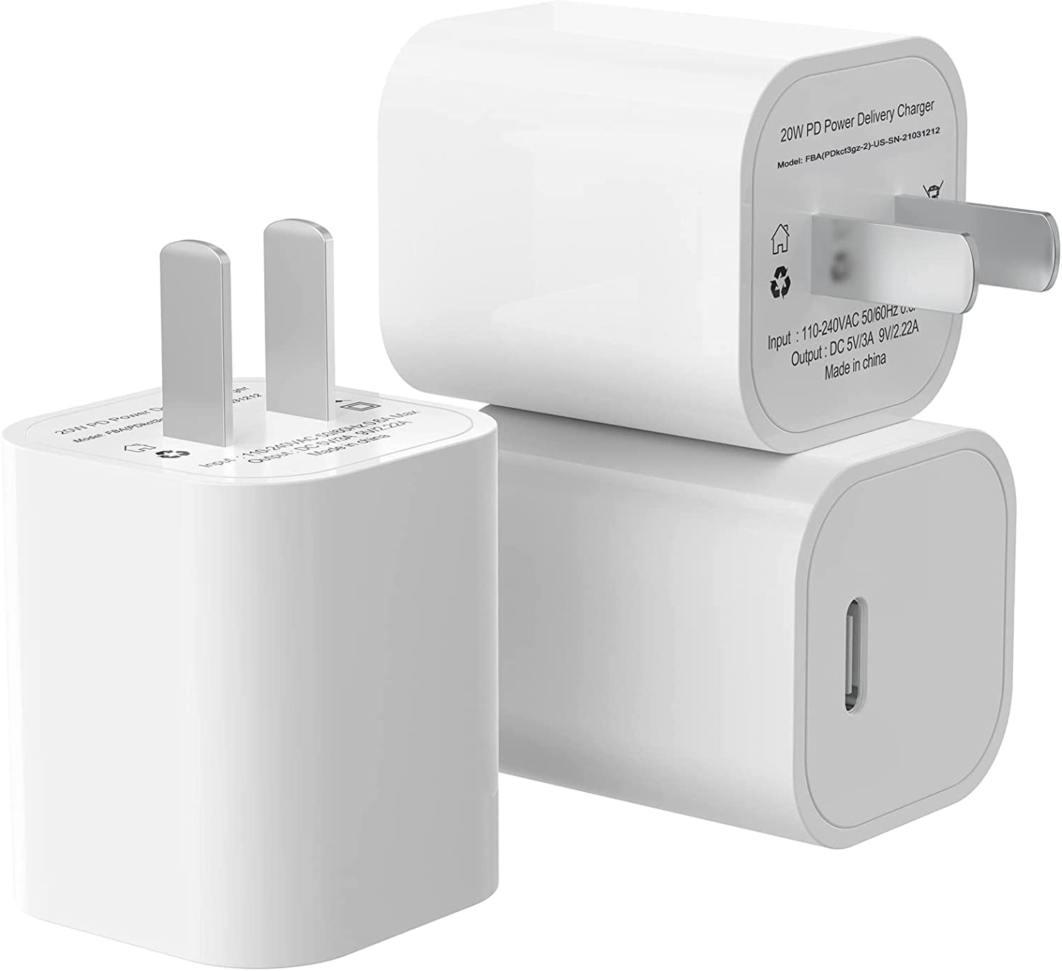 [Apple MFi Certified] iPhone Fast Charger 3Pack, 20W USB C Charger Wall Charger with PD 3.0, USB
