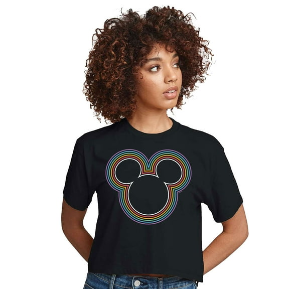 Mickey & Friends - Rainbow Mickey - Juniors Cropped Cotton Blend T-Shirt
