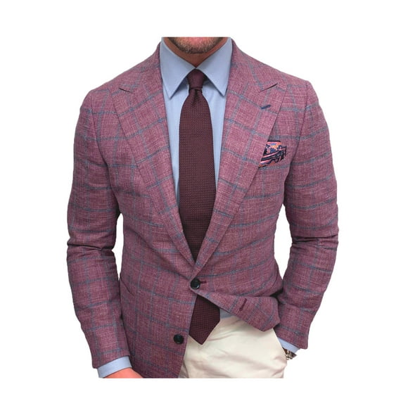 Faithtur Men's Blazer Plaid/Plain Color Lapel Long Sleeve Button Suit Coat