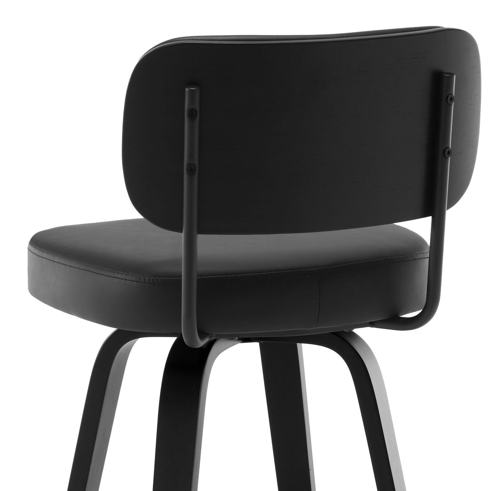 Foreate Swivel PU Bar Stools, Set of 4, 29" Bar Height Upholstered Leather with Mid-Back Wood Legs, Modern Chair Island Counter Stool for Kitchen, Black