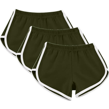 3 Pack Summer Hot Shorts for Women Elastic Waist Cotton Sports Shorts Athletic Yoga Dance Pajama Short Pants (L  Army Green)