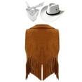 thumbnail image 2 of YONGHS Western Cowgirl Cowboy Outfit Kids Sleeveless Jacket Vest with Hat Bandana Cosplay Outfit Brown&White 8, 2 of 5