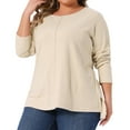 thumbnail image 4 of Agnes Orinda Women's Plus Size T-Shirts Exposed Seams Side Slit High Low Hem Blouses Crew Neck Long Sleeve Casual Tee Shirt 4X Khaki, 4 of 6