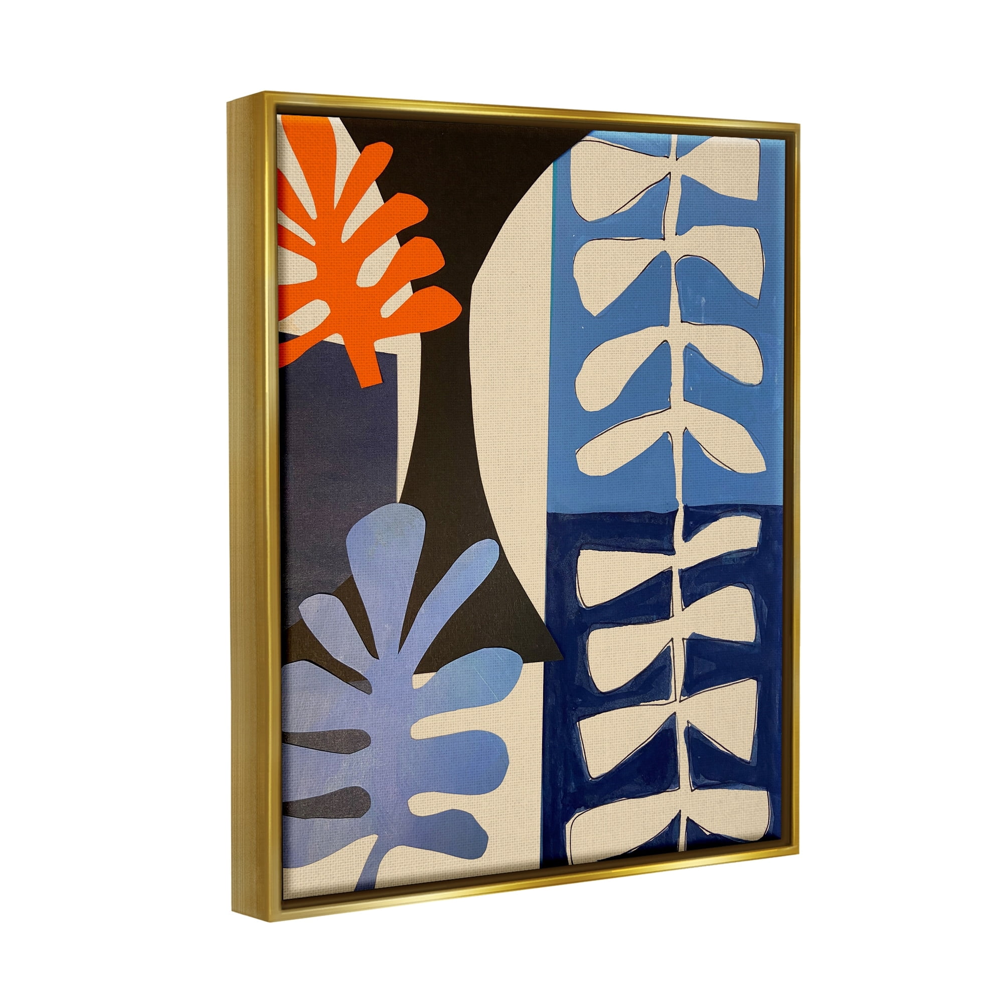 Stupell Industries Funky Plant Leaves Modern Abstract Cutout Silhouettes Graphic Art Metallic Gold Floating Framed Canvas Print Wall Art, Design by Deborah Velasquez
