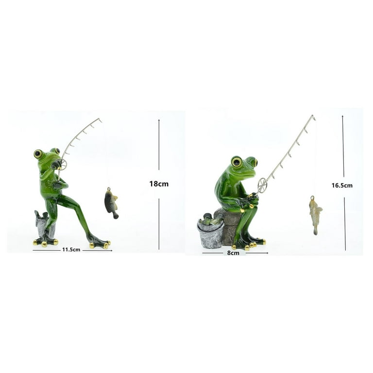 Fishing Frog Figurines Small Resin Craft for Garden Animal Patio Decoration, Green