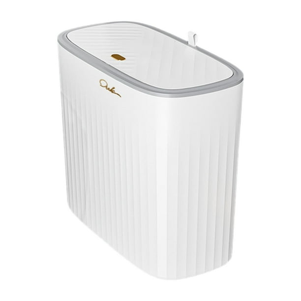 Cubo de basura para baño con tapa, contenedor de basura de diseño simple, cubo de basura delgado para Blanco