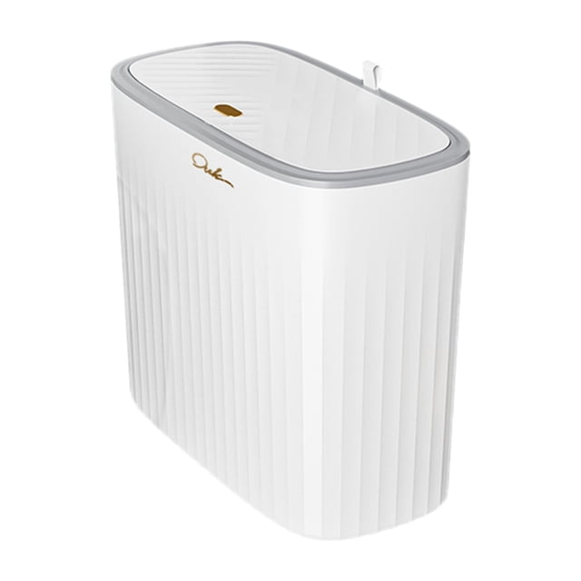 Cubo de basura estrecho y delgado, cubo de basura nórdico con tapa tipo prensa, contenedor de basura, cubo de basura para baño, estudio, lavandería,