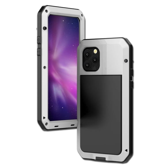 Gorilla Glass Aluminum Metal iPhone 11 Pro Max Case (White) Heavy Duty Military Grade Shockproof and Scratch Resistant Protection, Rugged Outdoor Travel