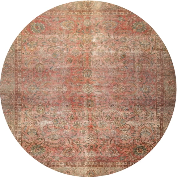 Ahgly Company Indoor Round Traditional Tangerine Pink Persian Area Rugs, 4' Round
