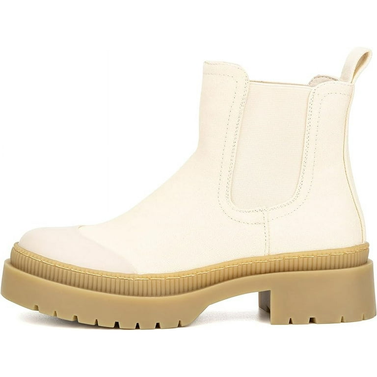 Olivia Miller Women's Zadie Canvas Chunky Heel Chelsea Short Ankle